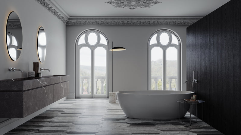 Anatolia Volcana Notte honed marble tile in a room setting — available at Surface Group lifestyle image