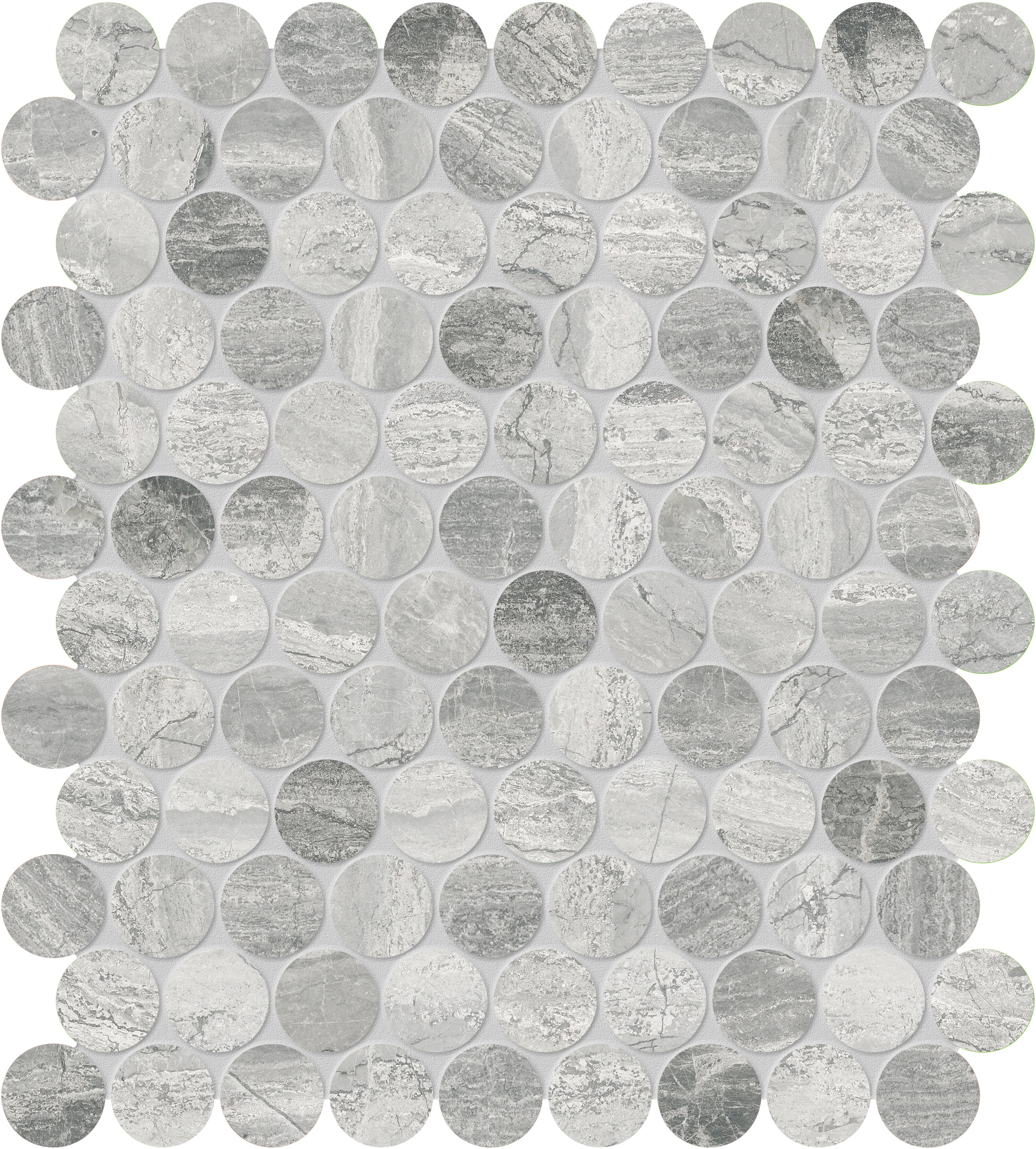Volcana Notte marble mosaic by Anatolia, top-down product view, 11 3/32"×12 7/8"×3/8" size. Turkish marble for floors and walls.