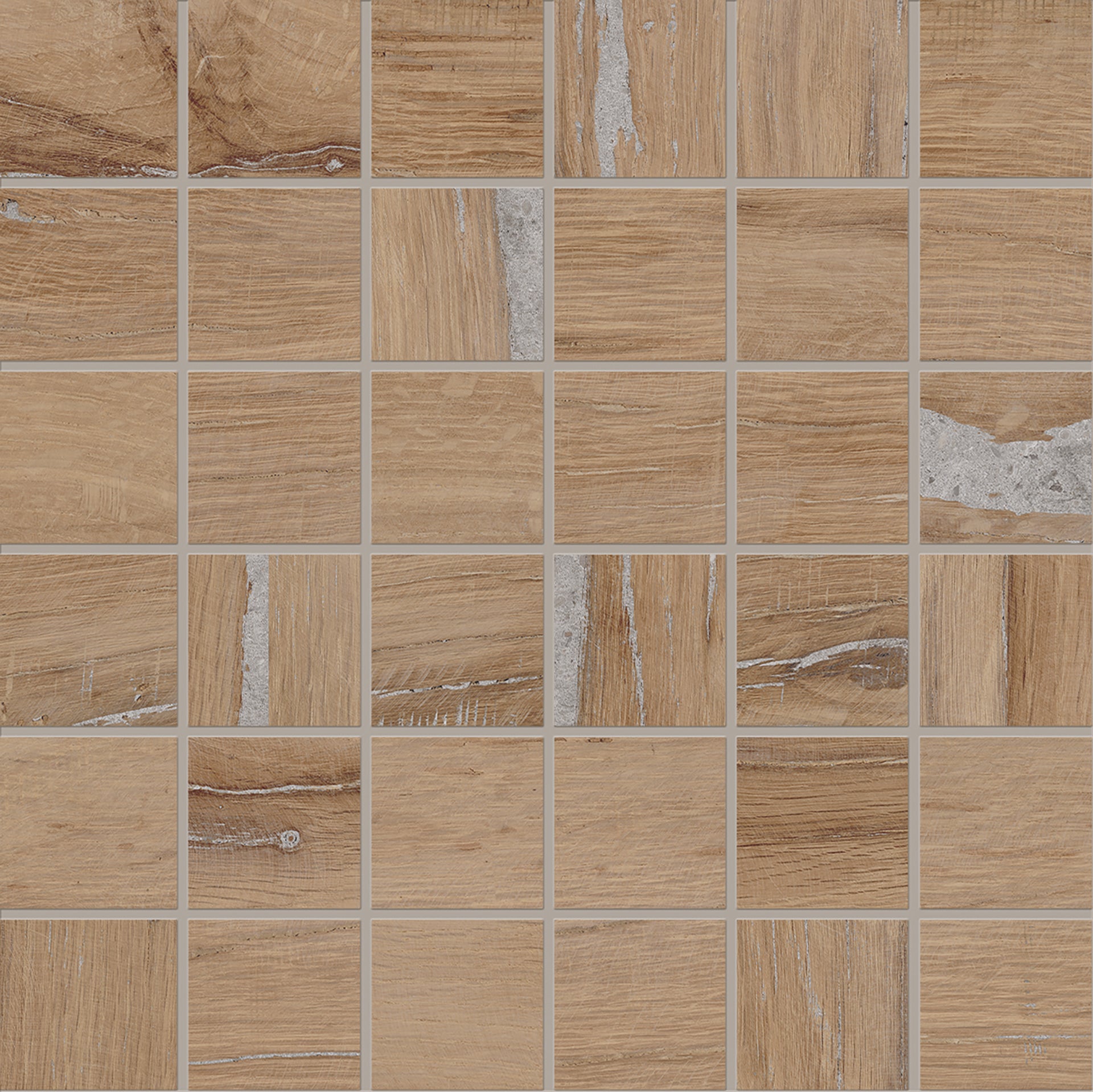 Alter Noce porcelain mosaic tile by Emil, 11 13/16"x11 13/16"x9.5-mm size. Premium Italian porcelain for floors and walls.