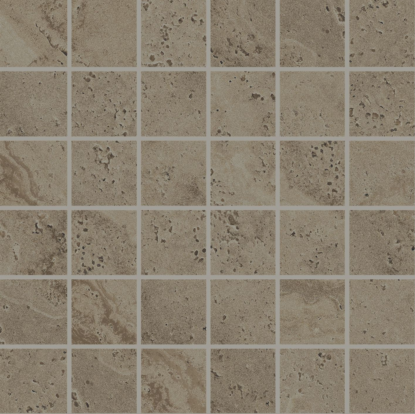 Unique Travertine Chocolate porcelain mosaic tile by Emil, 11 13/16"x11 13/16"x9.5-mm size. Premium Italian porcelain for floors and walls.