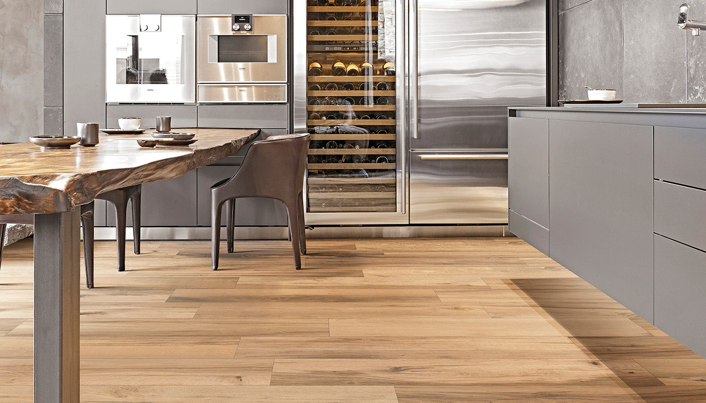 Provoak Quercia Recuperata porcelain field tile by Emil, antislip finish, 7 7/8"x47 1/4"x9.5-mm size. Premium Italian porcelain for floors and walls.