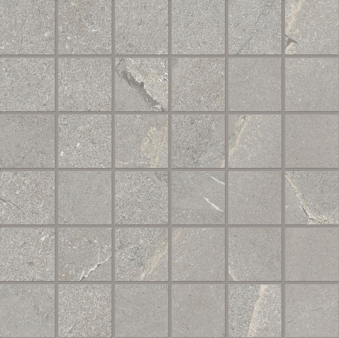Unique Intensity Grey porcelain mosaic tile by Emil, 13 3/8"x13 15/16"x9-mm size. Premium Italian porcelain for floors and walls.