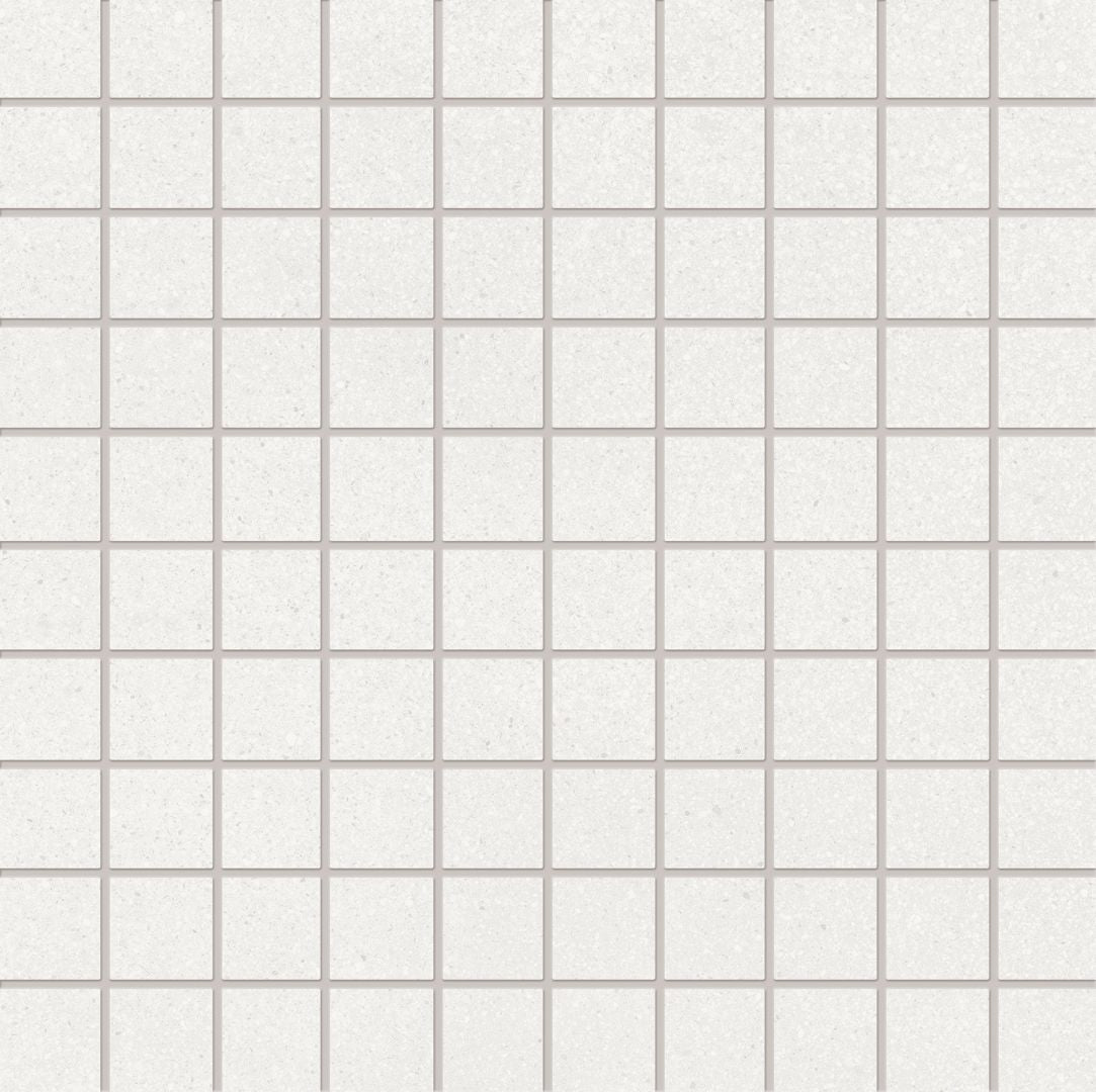 Medley WHITE porcelain mosaic tile by Emil, naturale finish, 12"x12" size. Premium Italian porcelain for floors and walls.