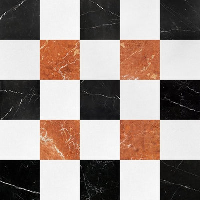 Rojo Alicante, Thassos White & Negro Marquina Checkerboard – Marble collection