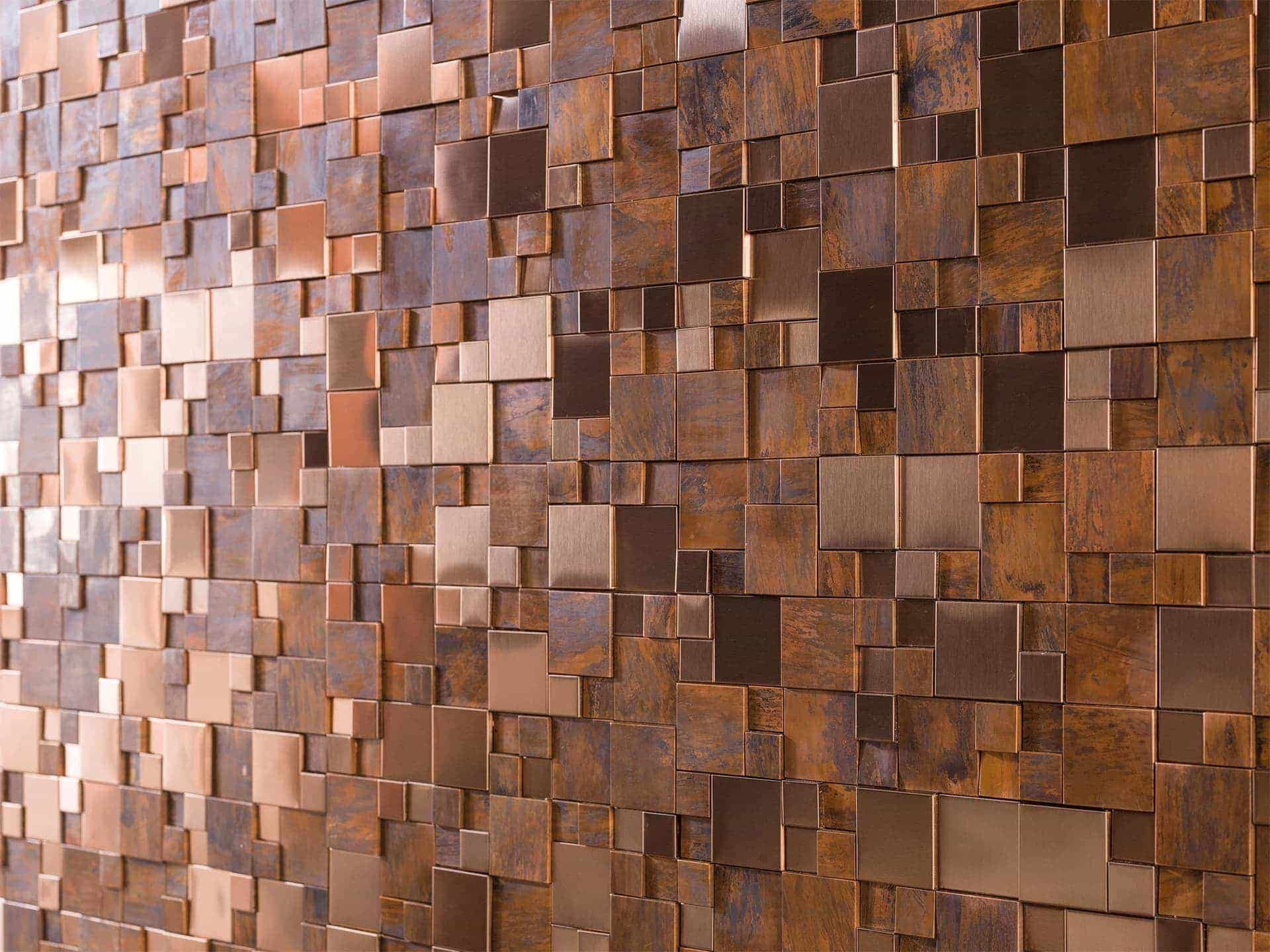 Metal Bronze Mini 3D Cubes Mosaic | 12x12x8-mm | matt-gloss