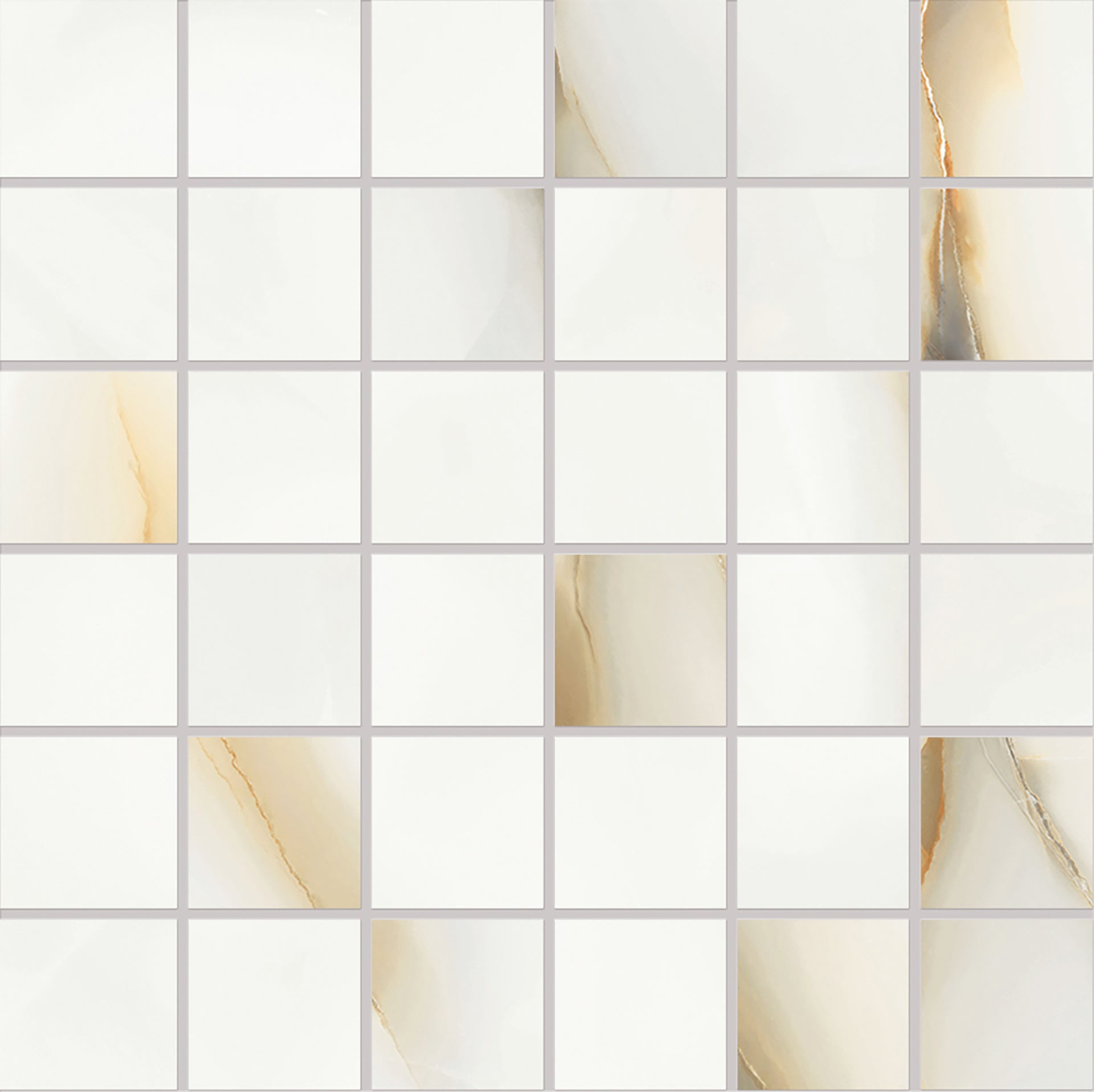 Tele di Marmo Pure Onyx ONYX PERLA porcelain mosaic tile by Emil, full lappato finish, 12"x12" size. Premium Italian porcelain for floors and walls.