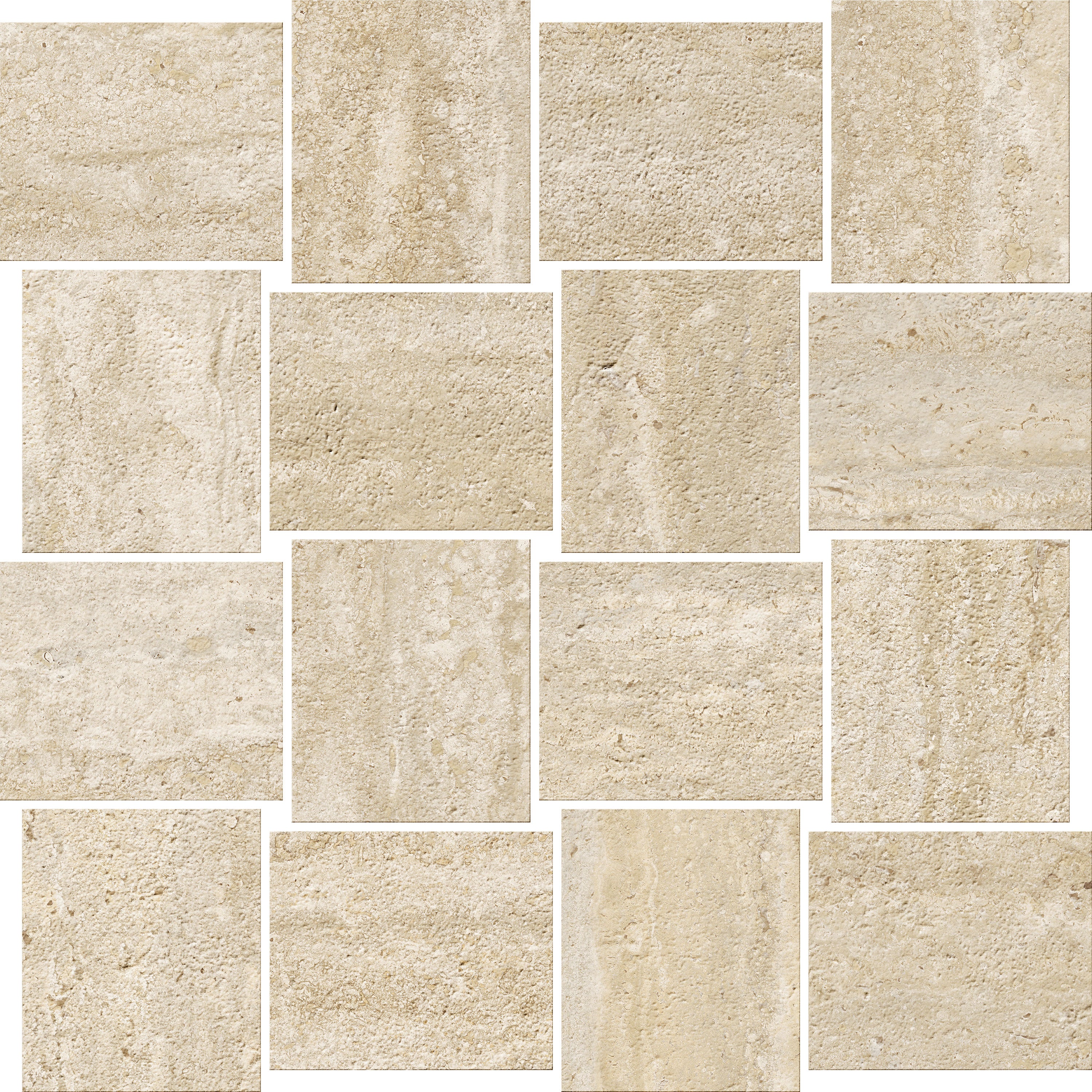 Trail Vein Cut Beige porcelain mosaic, top-down product view, 12"×12"×11/32" size. Premium porcelain for floors and walls.