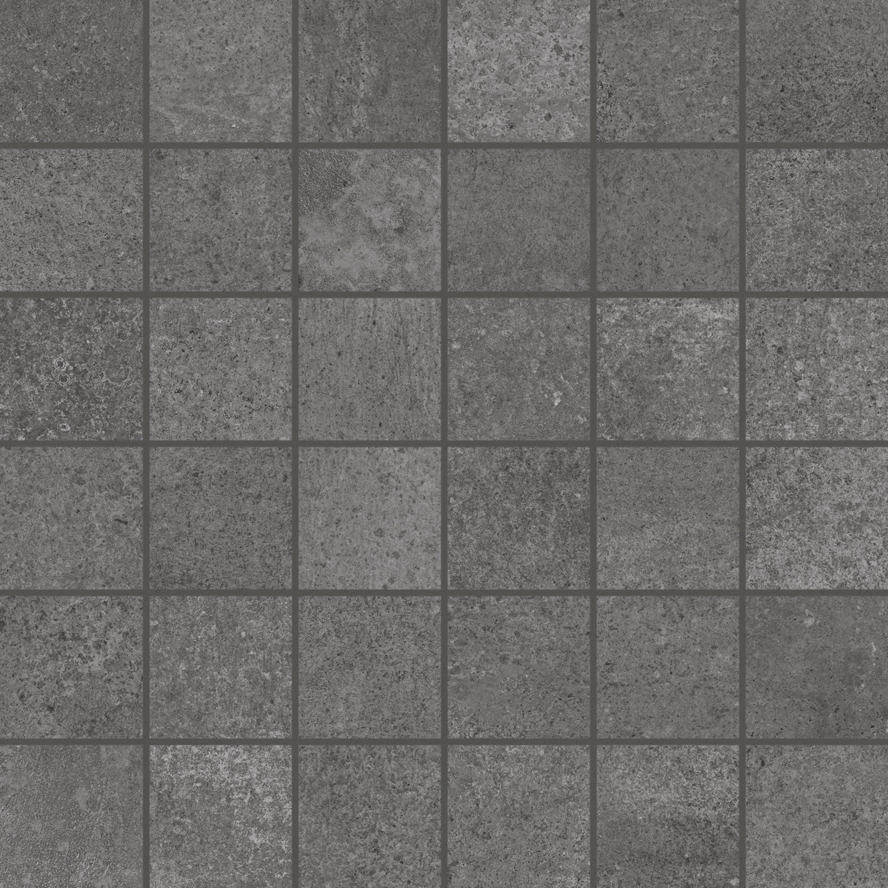 MADE.IN Liberty Black porcelain mosaic, top-down product view, 12"×12"×11/32" size. Premium porcelain for floors and walls.