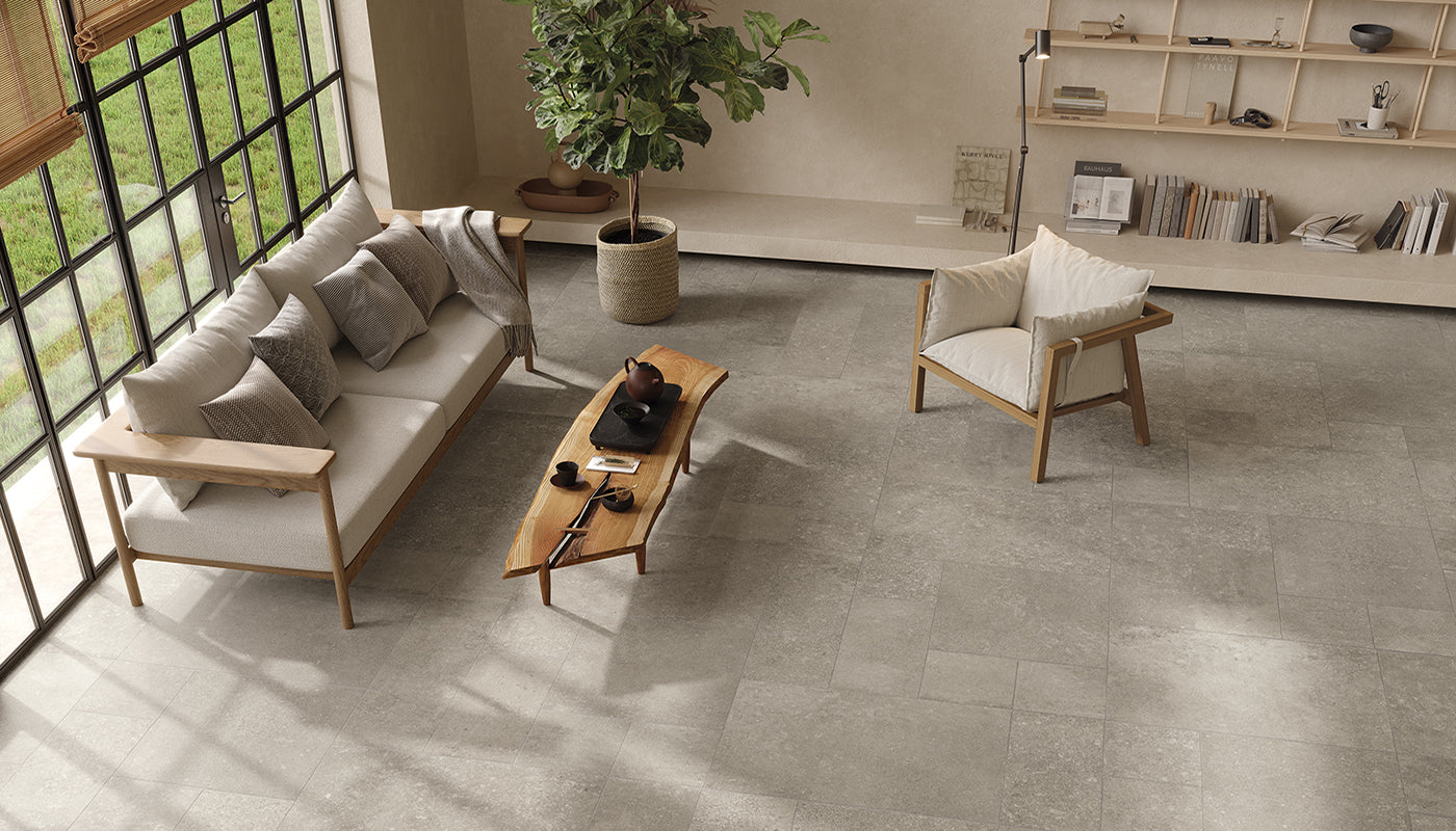Ever-Stone GREY porcelain mosaic tile by Emil, naturale finish, 8"x12" size. Premium Italian porcelain for floors and walls.