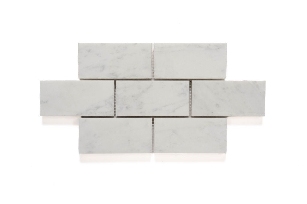 Bianco Carrara Bianco Carrara Extra marble mosaic, top-down product view, 6"×12" size. Premium marble for floors and walls.