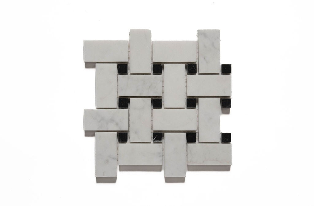 Bianco Carrara Bianco Carrara Extra marble mosaic, top-down product view, 12"×12" size. Premium marble for floors and walls.