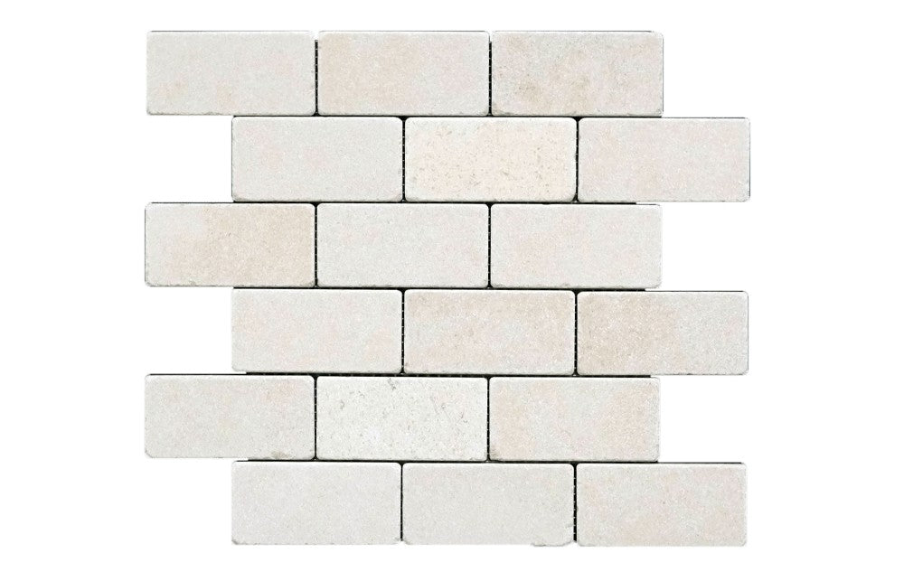 Gascogne Beige limestone mosaic, alternate product view, 6"×12" size. Premium limestone for floors and walls.