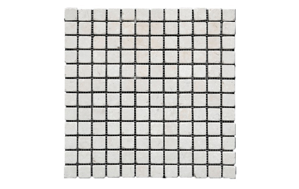 Ismailia Cream limestone mosaic, alternate product view, 11 1/8"×11 1/8" size. Premium limestone for floors and walls.