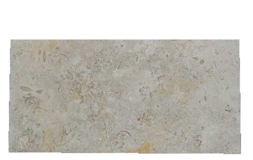 Jerusalem Grey Gold Jerusalem Grey/Gold limestone mosaic, top-down product view, 6"×12" size. Premium limestone for floors and walls.