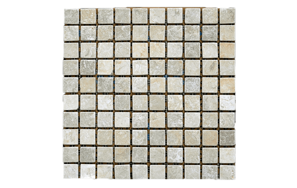 JERUSALEM GREY&GOLD: 1X1 Straight Stack Limestone Field Mosaic (11 1&8"x11 1&8"x3&8" | tumbled)