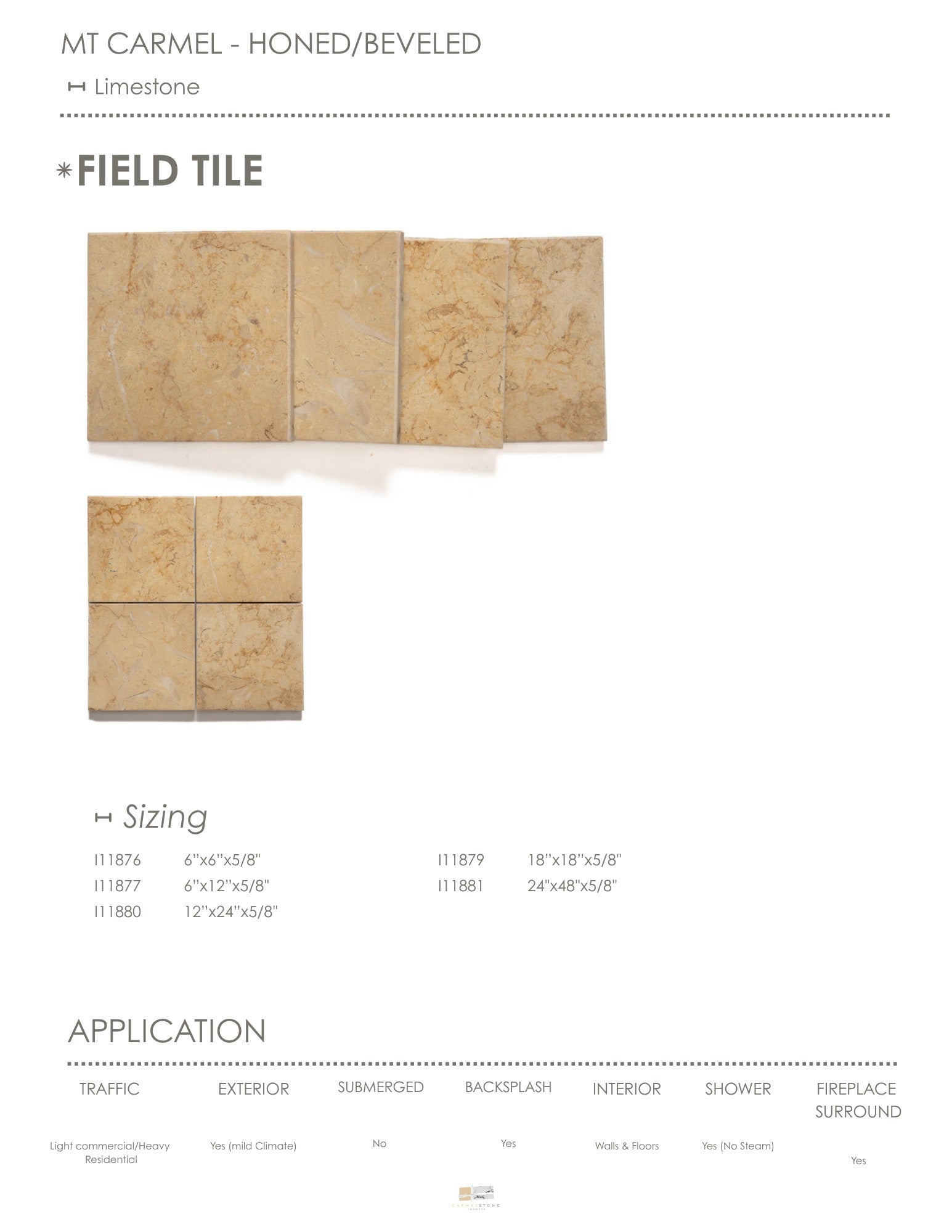 Mt Carmel Mt. Carmel Cobblestone limestone field tile, product image 1, 24"×3/4" size. Premium limestone for floors and walls.