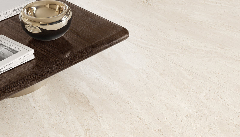 Porcelain Stoneware Emil Dualtravertine Stone,brick Living-room White Poro Aperto lifestyle image