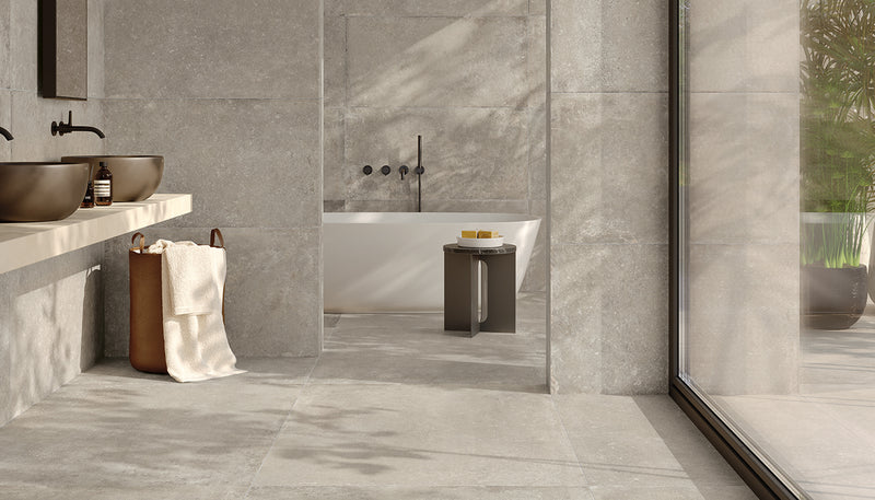 Porcelain Stoneware Emil Ever-stone Stone Bathroom Grey Fondo lifestyle image