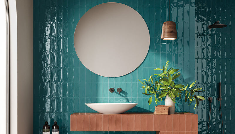 Porcelain Stoneware Ergon Abacus Brick Bathroom Petrolio Lux,amaranto Matt lifestyle image