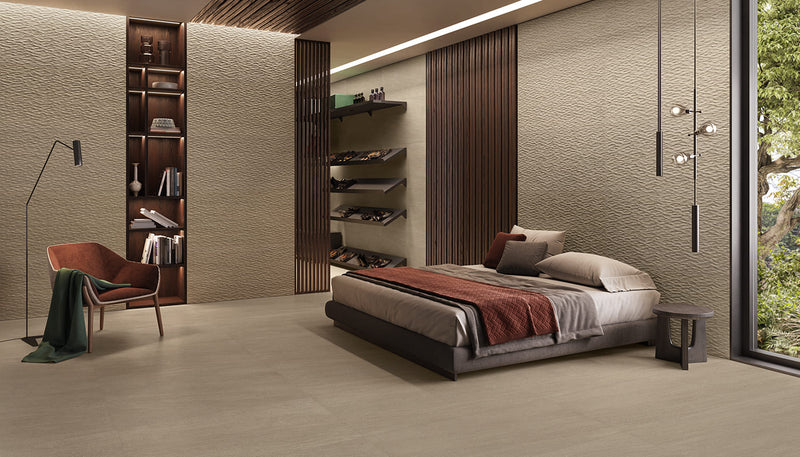 Porcelain Stoneware Ergon Elegance Pro Stone Bedroom Taupe lifestyle image