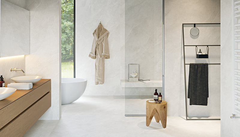 Porcelain Stoneware Ergon Ergon Slabs Usa Stone,concrete,marble,resin Bathroom Slate White ,slate White Stone lifestyle image