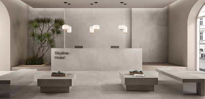Porcelain Stoneware Ergon Ergon Slabs Usa Concrete,stone,marble,resin Public Space Grigio Chiaro Concrete lifestyle image