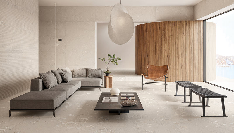 Porcelain Stoneware Ergon Gemmastone Stone Living-room Greige Gemma Fine,greige Gemma Giant,greige Onde lifestyle image