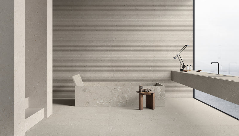 Porcelain Stoneware Ergon Gemmastone Stone Bathroom Basalto Gemma Fine,basalto Gemma Giant,basalto Onde lifestyle image