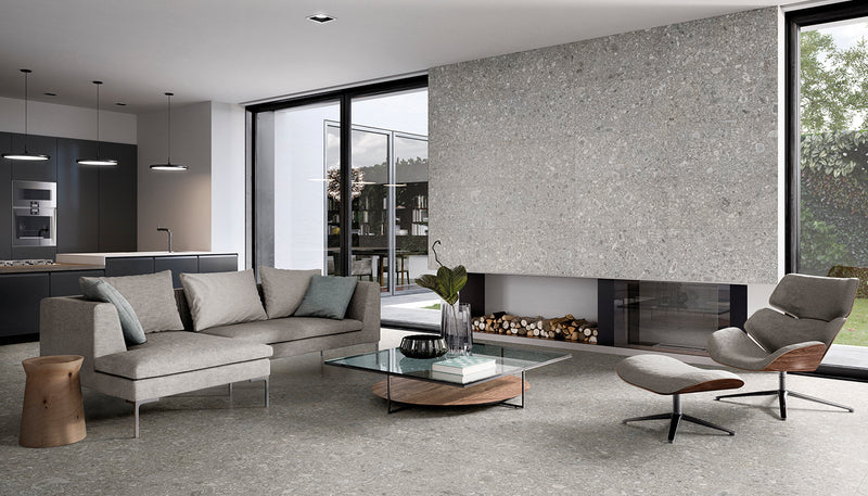 Porcelain Stoneware Ergon Lombarda Stone Living-room Grigio lifestyle image