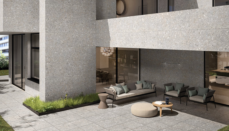 Porcelain Stoneware Ergon Lombarda Stone Outdoor Space Grigio lifestyle image