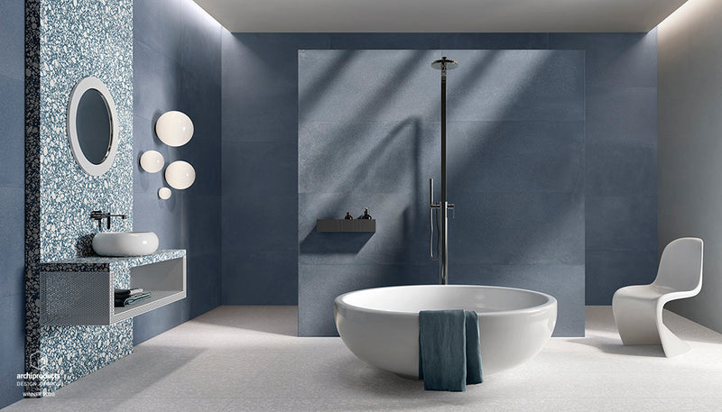 Porcelain Stoneware Ergon Medley Stone Bathroom Blue Minimal,blue Pop,white Minimal lifestyle image