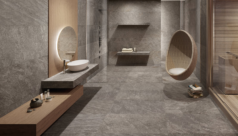 Porcelain Stoneware Ergon Oros Stone Stone Bathroom Anthracite Fondo,anthracite Splitstone lifestyle image