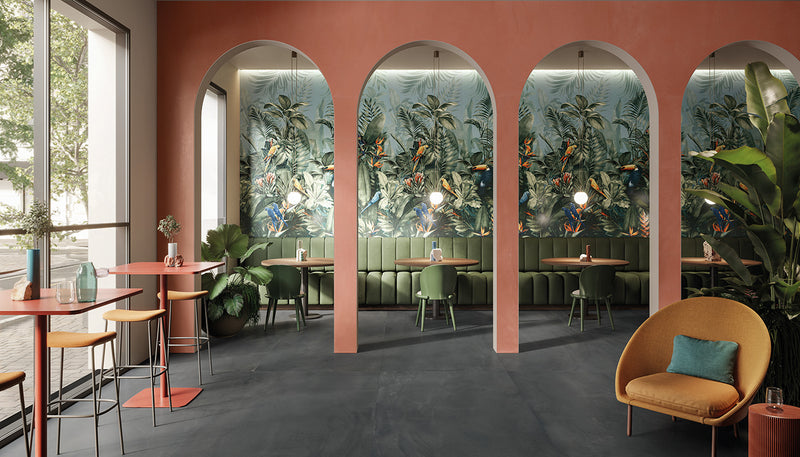 Porcelain Stoneware Ergon Pigmento Concrete,resin Restaurant Antracite ,amaranto lifestyle image