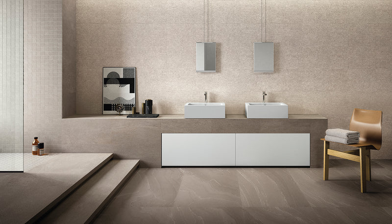 Porcelain Stoneware Ergon Stone Talk Stone Bathroom Taupe Minimal,sand Rullata,taupe Martellata lifestyle image