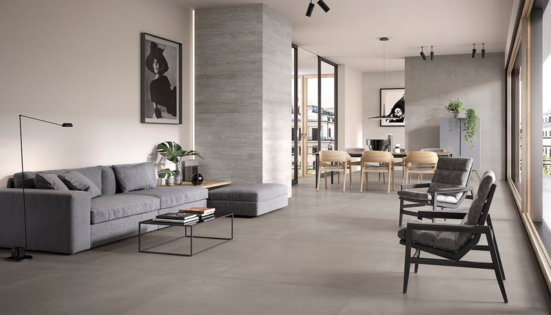 Porcelain Stoneware Ergon Tr3nd Wood,concrete Living-room Smoke Concrete,smoke Wood,grey Concrete lifestyle image