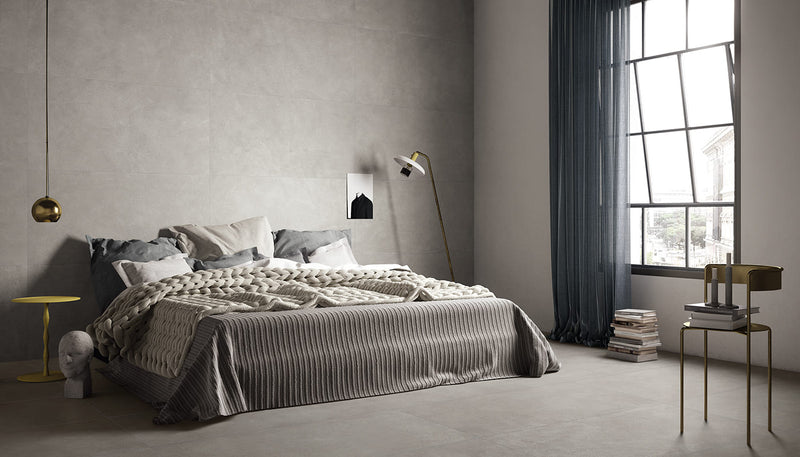 Porcelain Stoneware Provenza Karman Concrete Bedroom Cenere Cemento lifestyle image