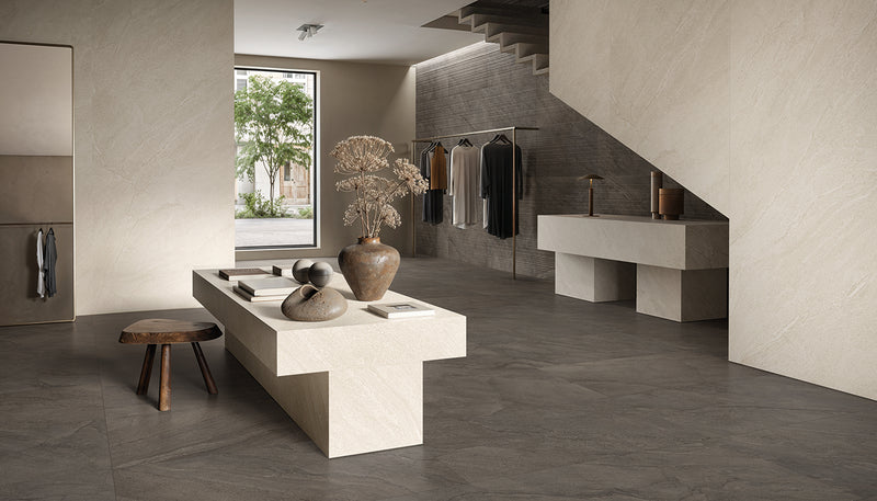 Porcelain Stoneware Provenza Pietra Di Orosei Stone Shop Grigio Bruciato Fondo,perla Rilievi lifestyle image