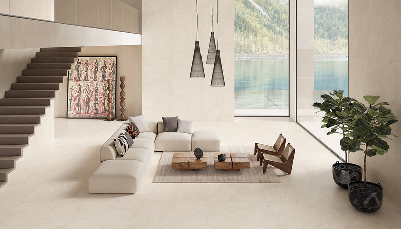 Porcelain Stoneware Provenza Pietra Di Orosei Stone Living-room Perla Fondo lifestyle image