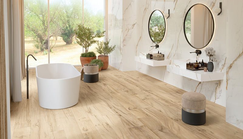 Porcelain Stoneware Provenza Revival Wood Bathroom Almond lifestyle image