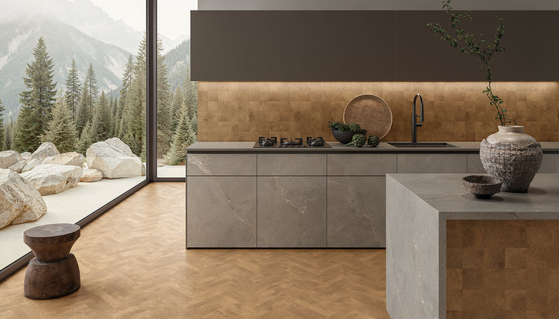 Porcelain Stoneware Provenza W-circles Stone,wood,brick Kitchen Grey Purestone,walnut Fondo lifestyle image
