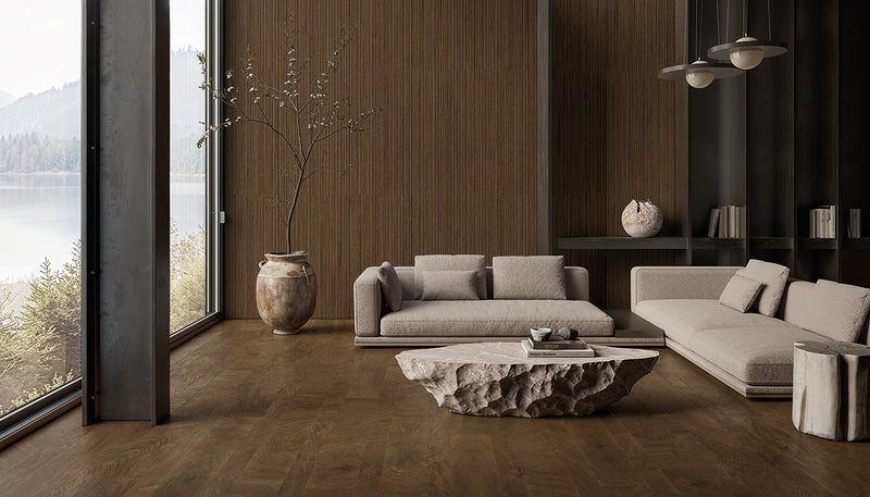 Porcelain Stoneware Provenza W-circles Wood,brick Living-room Wenge' 3d Slats,wenge' Fondo lifestyle image