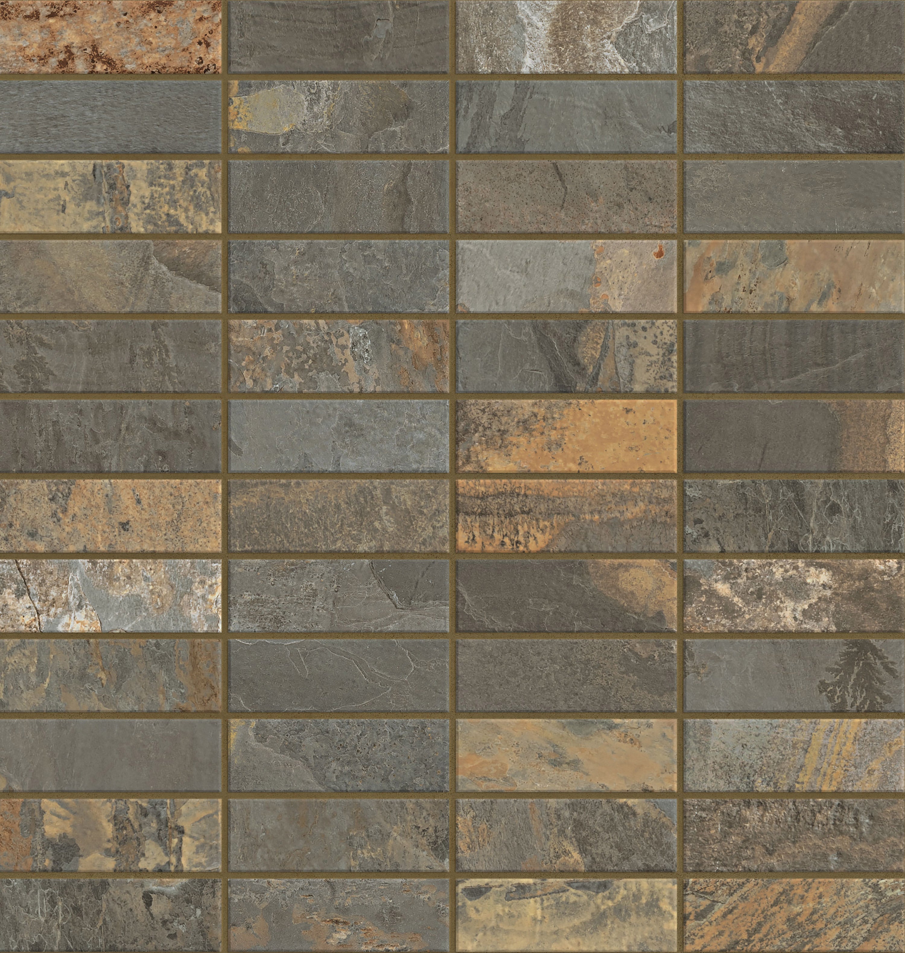 Essence California Gold porcelain mosaic, top-down product view, 12"×12"×11/32" size. Premium porcelain for floors and walls.