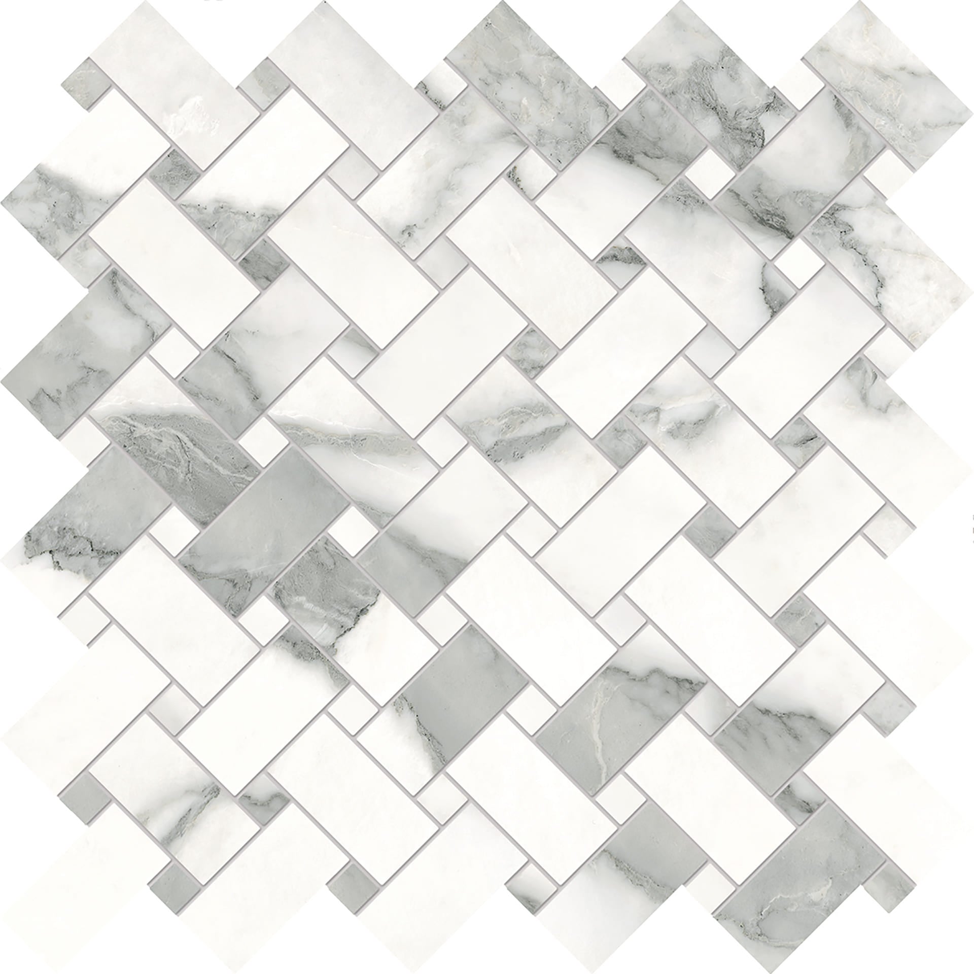 Tele Di Marmo Selection Arabescato Corchia porcelain mosaic tile by Emil, full lappato finish, 11 13/16"x11 13/16"x9.5-mm size. Premium Italian porcelain for floors and walls.