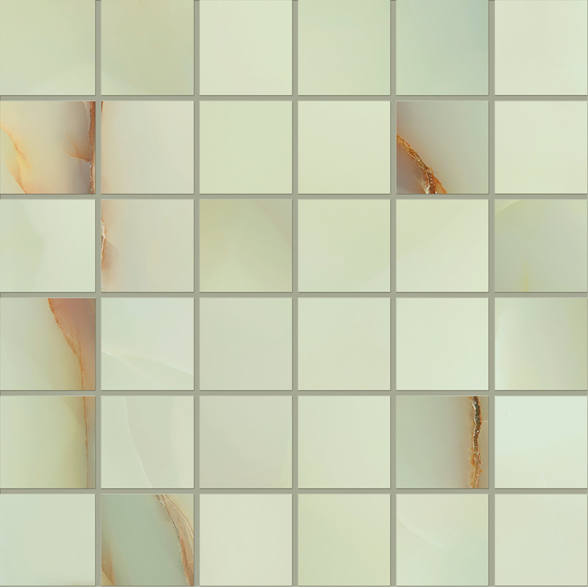 Tele di Marmo Pure Onyx ONYX GIADA porcelain mosaic tile by Emil, full lappato finish, 12"x12" size. Premium Italian porcelain for floors and walls.