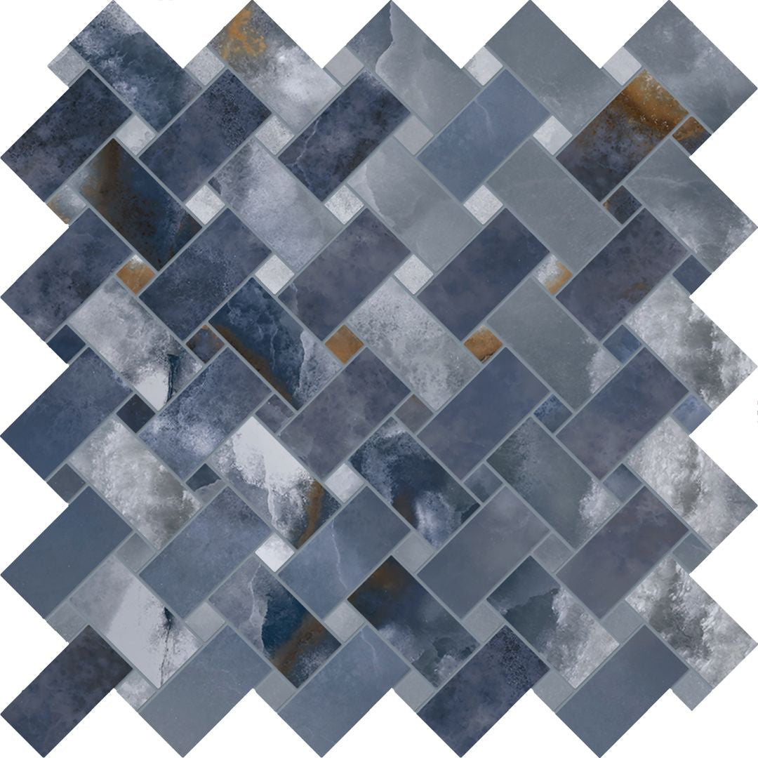 Tele di Marmo Onyx Onyx Blue porcelain decorative accent tile by Emil, full lappato finish, 11 13/16"x11 13/16"x9.5-mm size. Premium Italian porcelain for floors and walls.