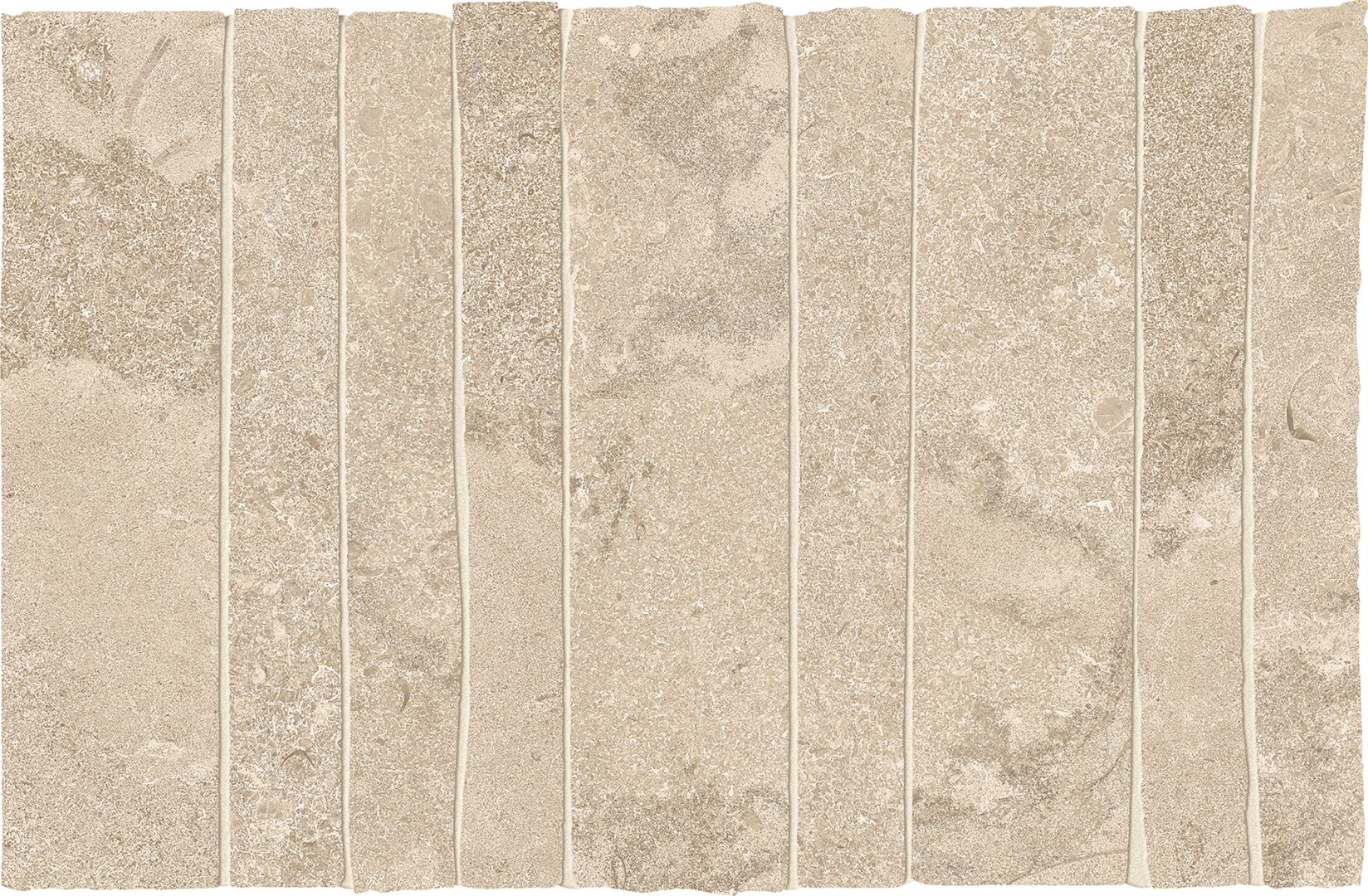 Portland Stone Sand porcelain mosaic tile by Emil, 1 9/16"x11 7/16"x9-mm size. Premium Italian porcelain for floors and walls.