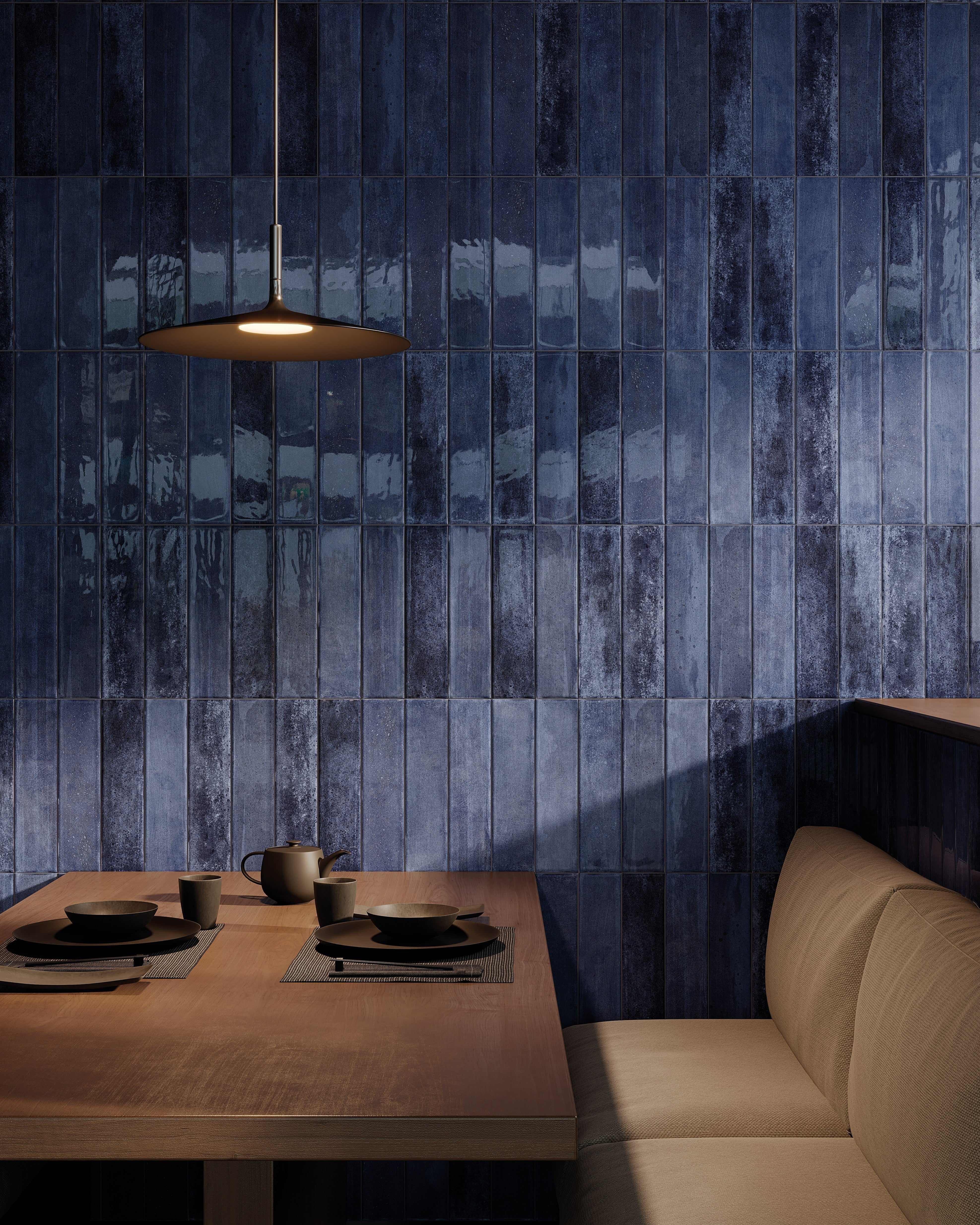 ARTISTIC AQUEOUS: Denim Deluge Field Tile (4"x16"x7-mm | glossy | pressed)