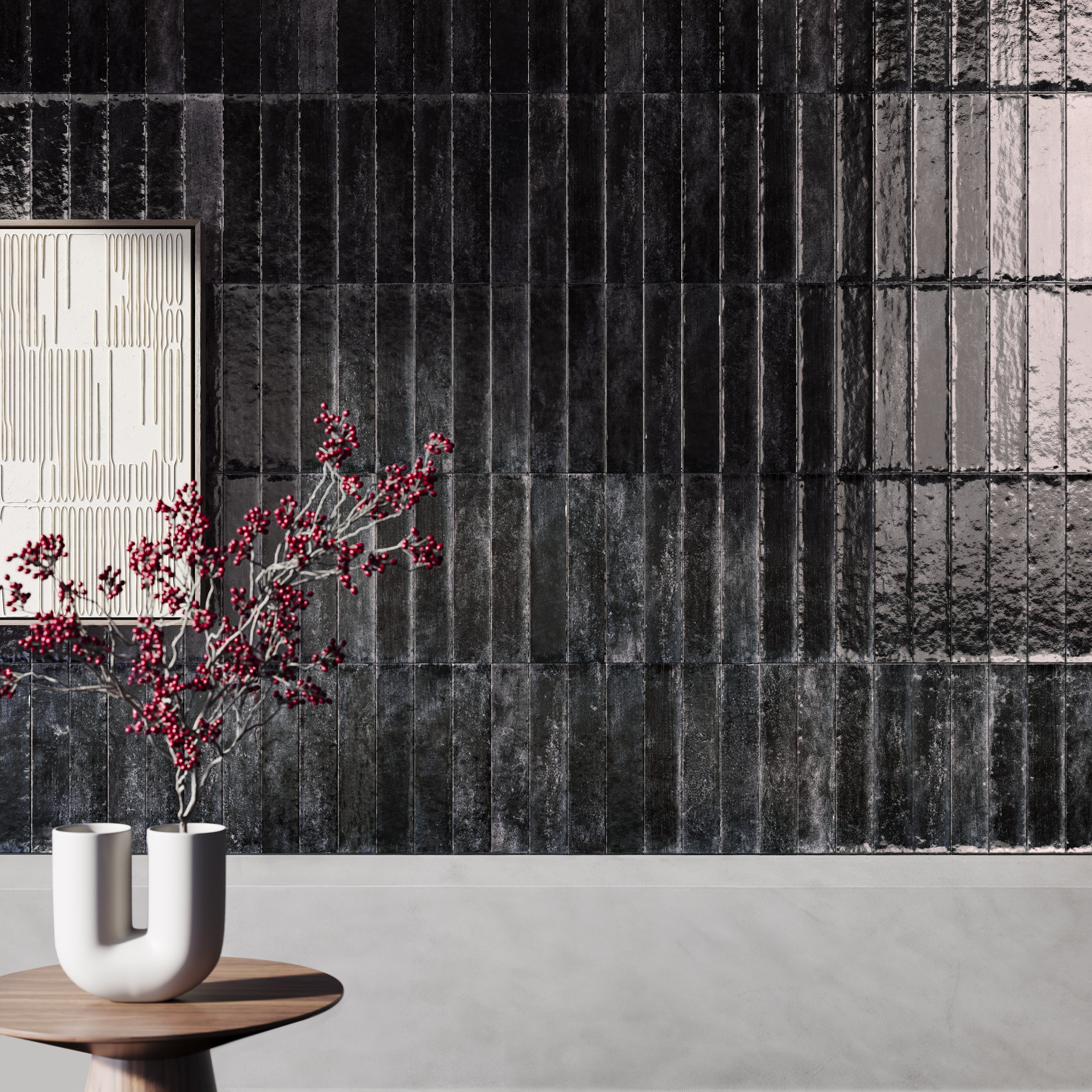 ARTISTIC AQUEOUS: Stormy Splatter Field Tile (4"x16"x7-mm | glossy | pressed)