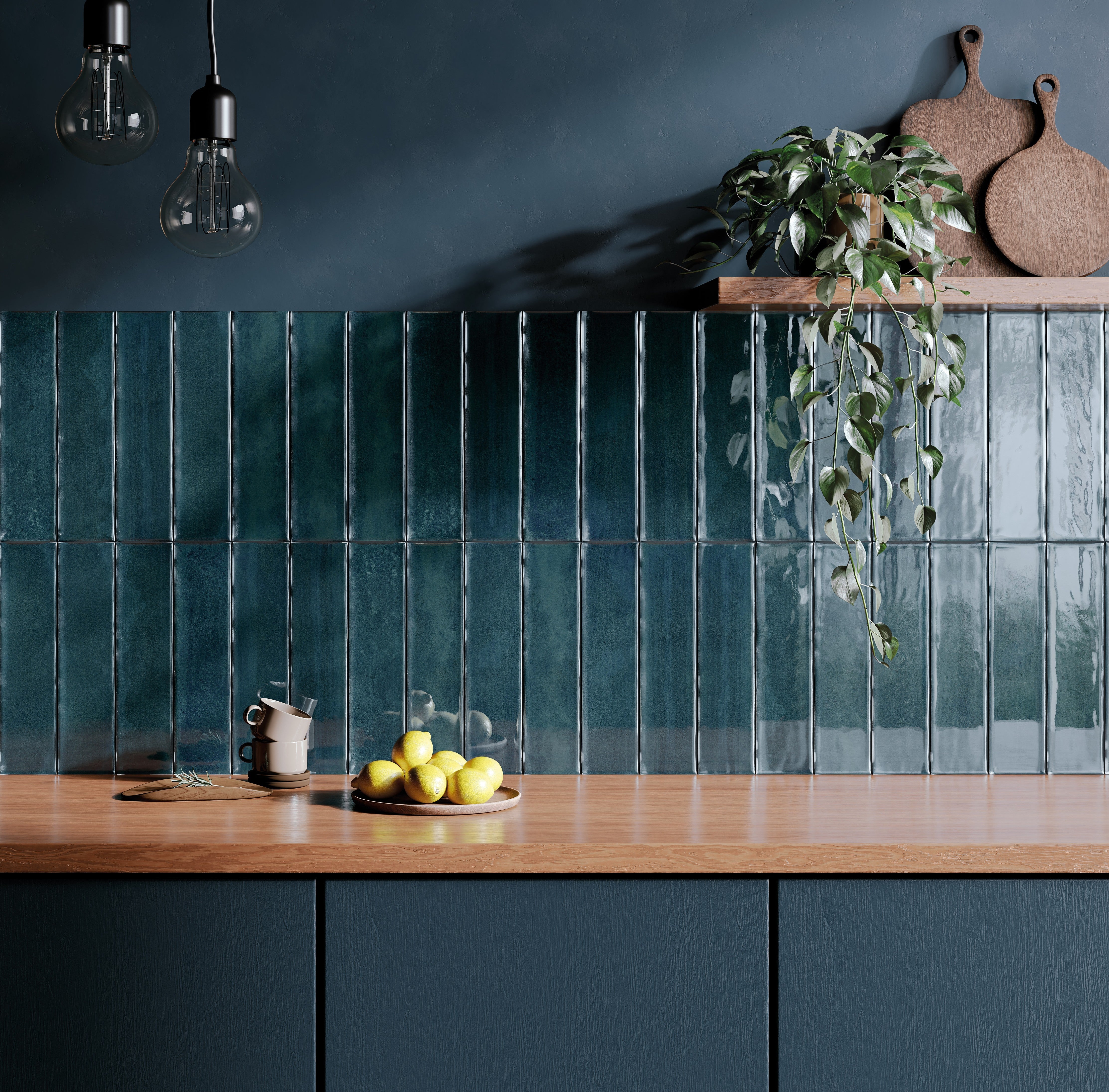 ARTISTIC AQUEOUS: Ultramarine Undertow Field Tile (4"x16"x7-mm | glossy | pressed)