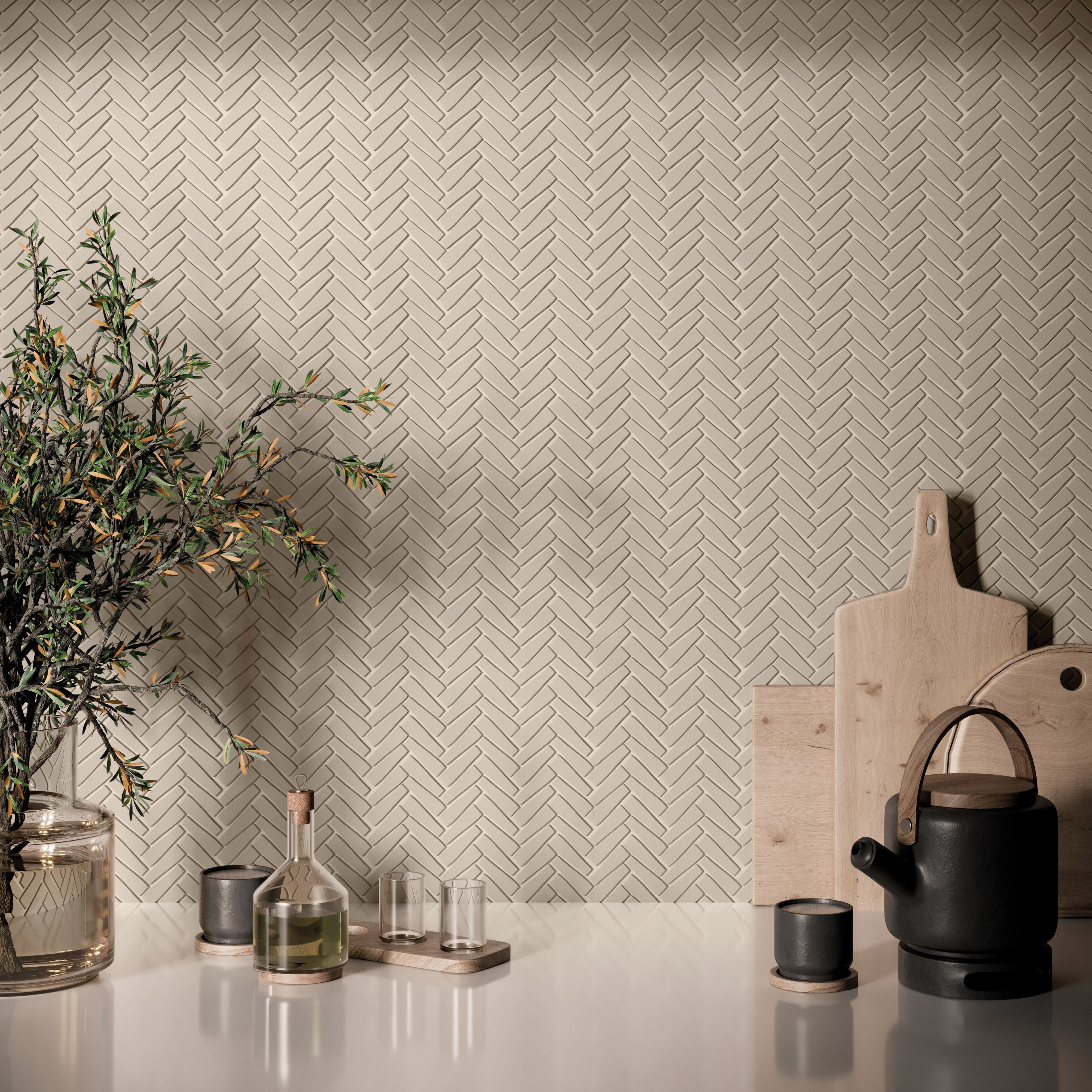 CADENCE GLASS: Barrelhouse Beige Irregular Stack Mosaic (12"x12"x6-mm | matte | pressed)